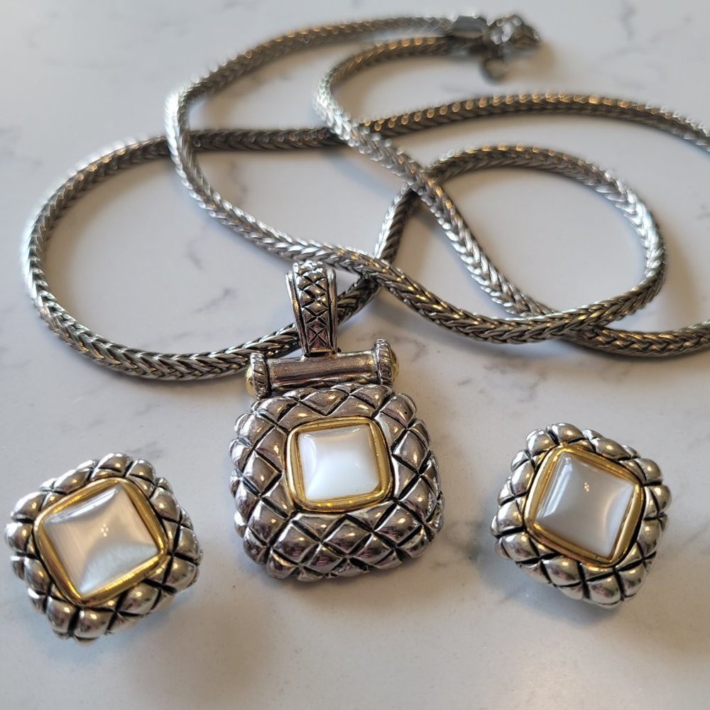 Premier Designs Vintage Pearl Earrings Necklace Set Silver Gold Tone